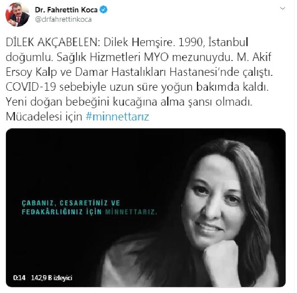 Bakan Koca'dan, 'Dilek hemşire' paylaşımı