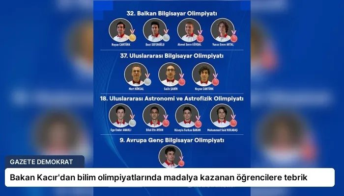 Bakan Kacır’dan bilim olimpiyatlarında madalya kazanan öğrencilere tebrik