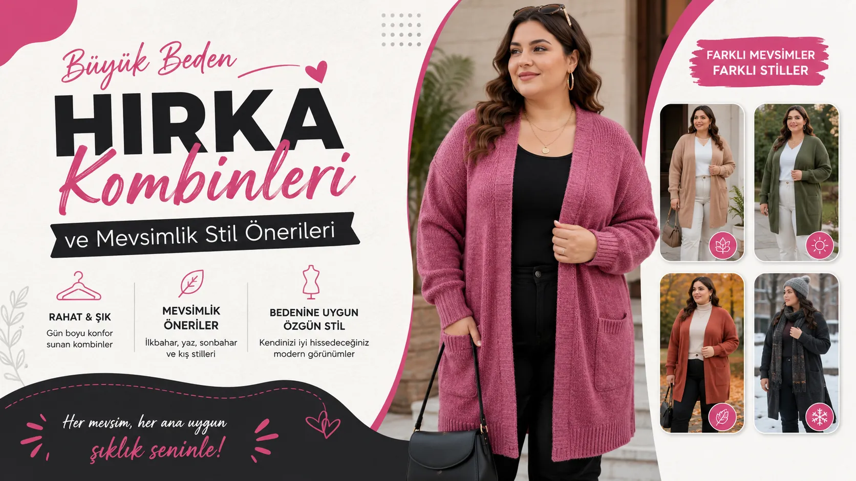 Büyük Beden Hırka Kombinleri ve Mevsimlik Stil Önerileri